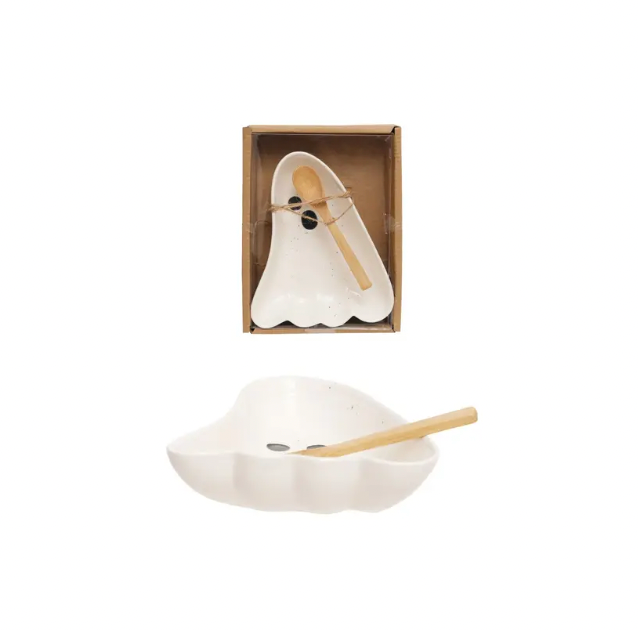 Stoneware Ghost Plate w/ Spoon