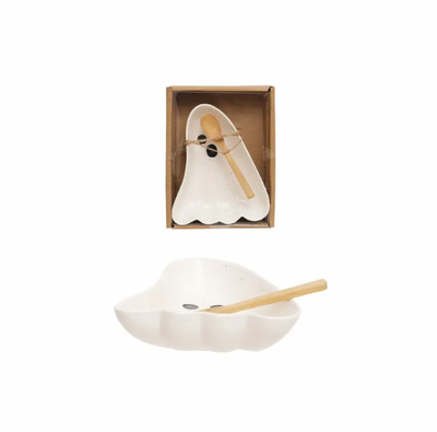 Stoneware Ghost Plate w/ Spoon