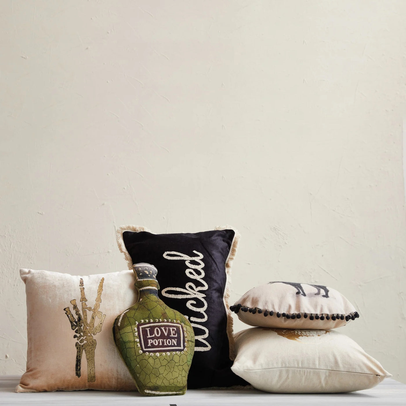 24"L Velvet Lumbar Pillow w/ Embroidery "Wicked"