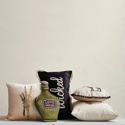 24"L Velvet Lumbar Pillow w/ Embroidery "Wicked"