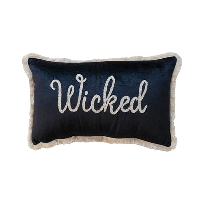 24"L Velvet Lumbar Pillow w/ Embroidery "Wicked"