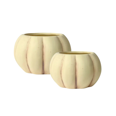 Matte Ceramic Pumpkin Planter - Ivory, Medium