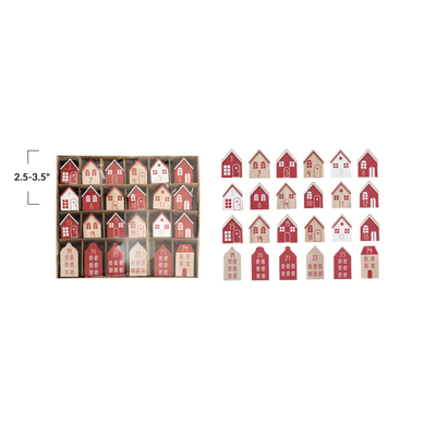 Wood Advent Calendar Houses, Red, White & Natural