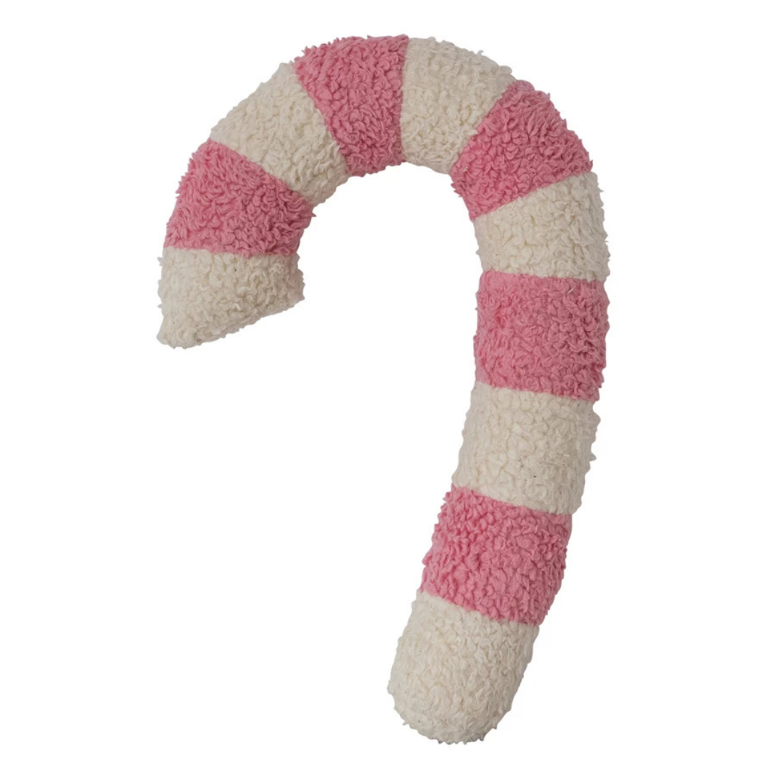Sherpa Candy Cane Shaped Pillow, Pink White – Bast Brothers