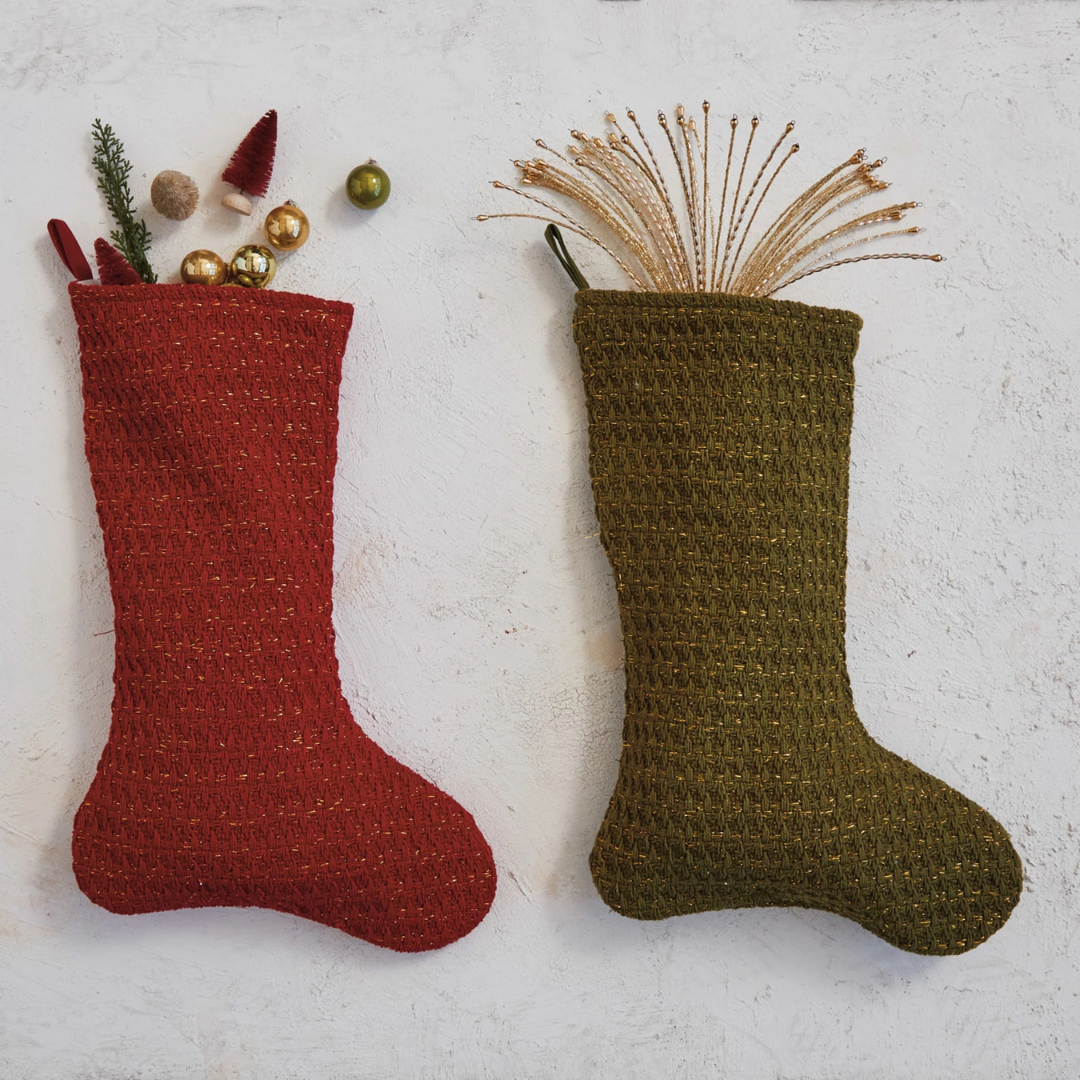 Woven Cotton Stocking w/ Metallic Gold Thread, Green – Bast Brothers ...