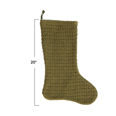Woven Cotton Stocking w/ Metallic Gold Thread, Green