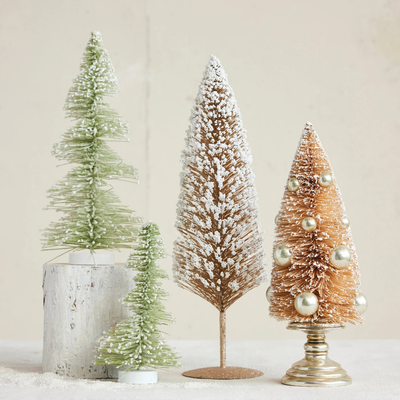 6" Bottle Brush Tree, Snow Finish, Sage