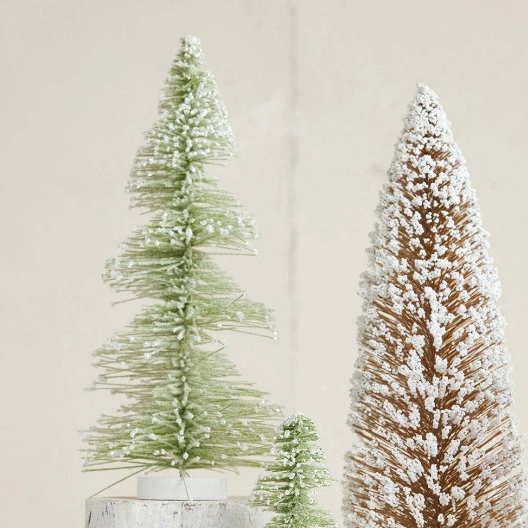 12" Bottle Brush Tree, Snow Finish, Sage
