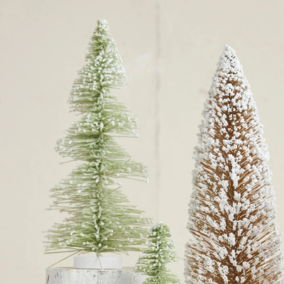 12" Bottle Brush Tree, Snow Finish, Sage