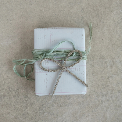 Metal Rhinestone Bow Ornament, Silver