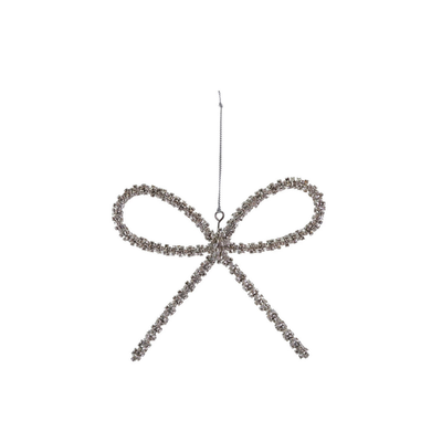 Metal Rhinestone Bow Ornament, Silver