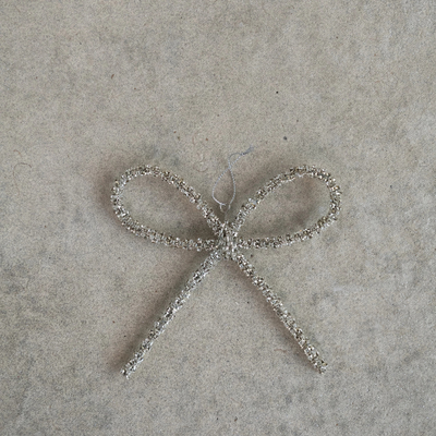 Metal Rhinestone Bow Ornament, Silver