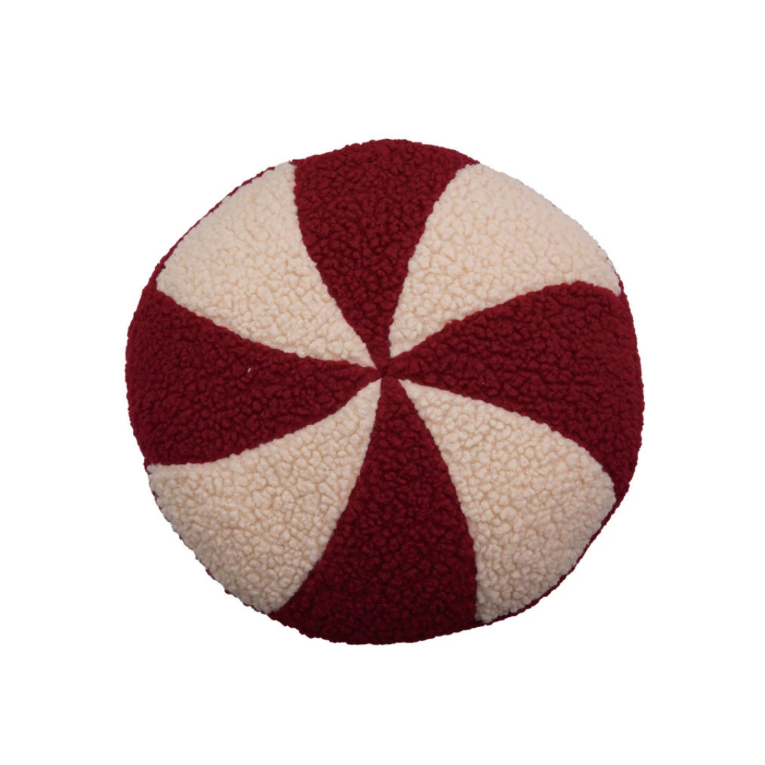 Faux Sherpa Peppermint Pillow, Red & White