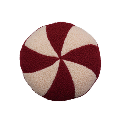 Faux Sherpa Peppermint Pillow, Red & White