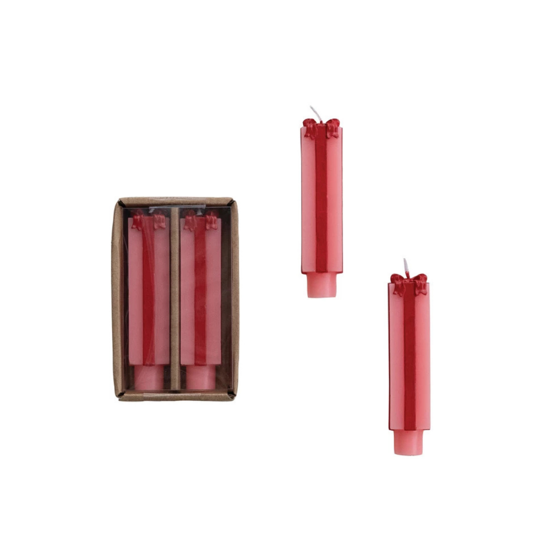4"H Unscented Package Shaped Taper Candles, Pink & Red