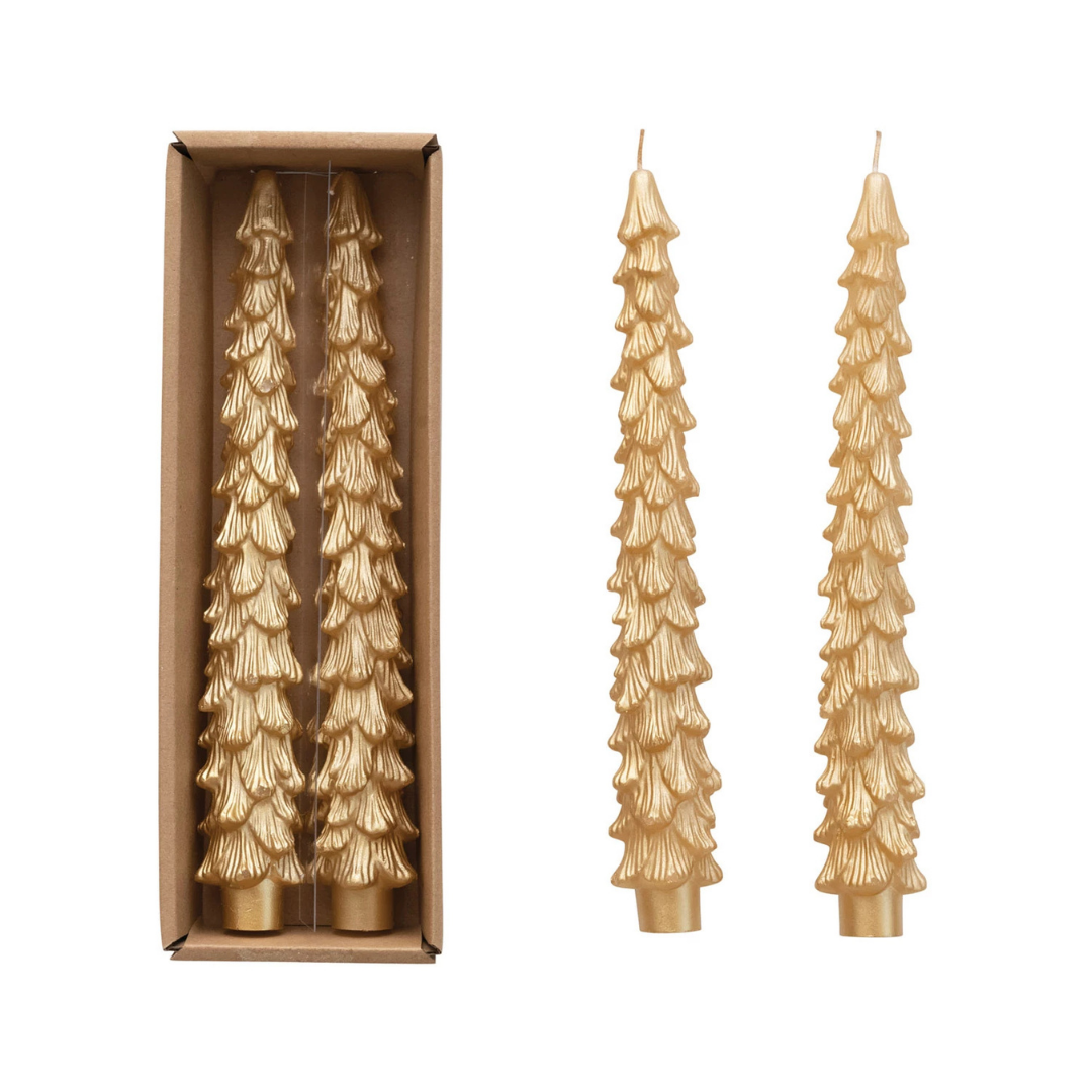 10"H Unscented Tree Shaped Taper Candles, Gold