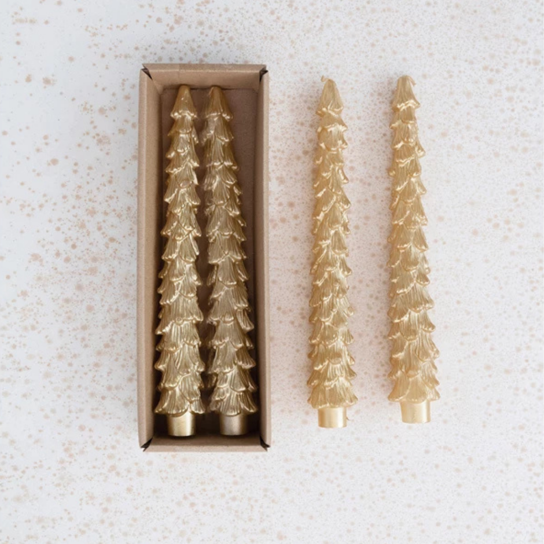 10"H Unscented Tree Shaped Taper Candles, Gold