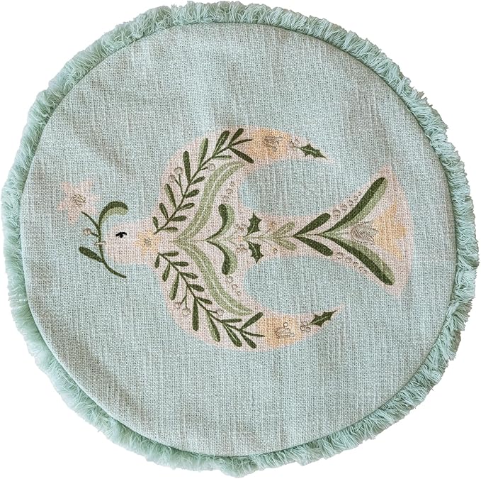 16" Round Cotton Printed Pillow w/ Emb Dove