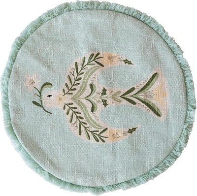 16" Round Cotton Printed Pillow w/ Emb Dove