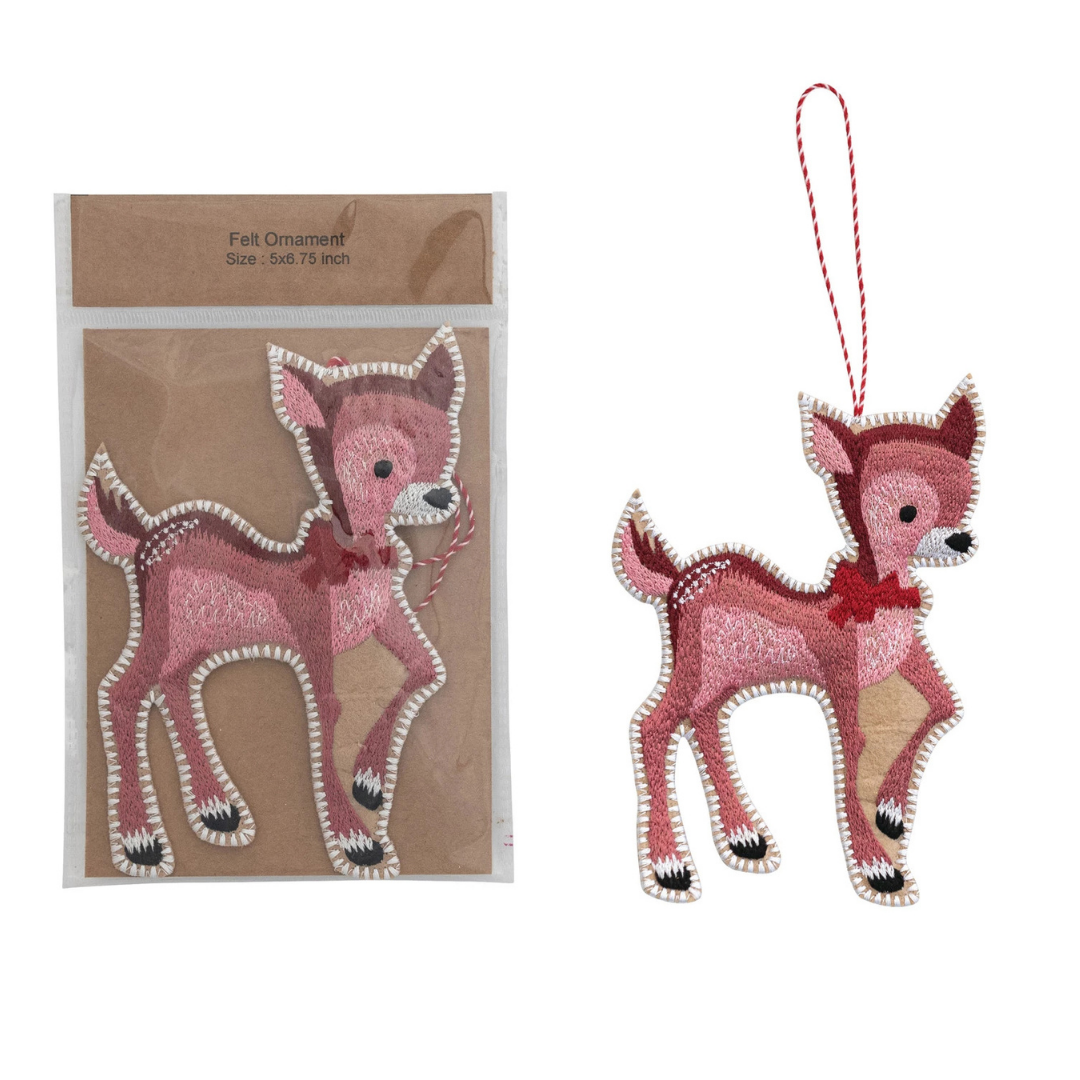 5"L Embroidered Felt Deer Ornament