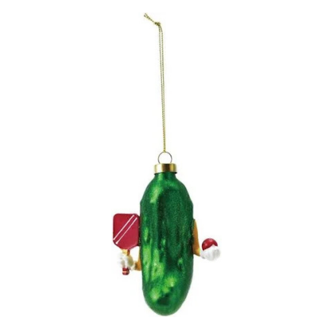 Glass Pickleball Ornament w/ Glitter