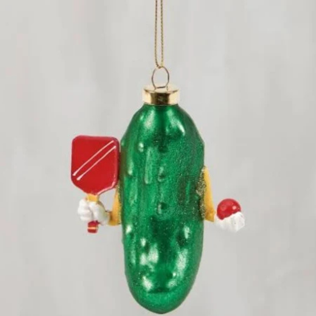 Glass Pickleball Ornament w/ Glitter