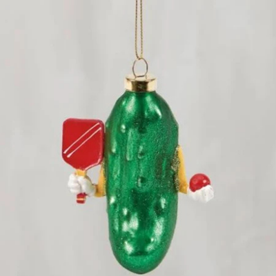 Glass Pickleball Ornament w/ Glitter