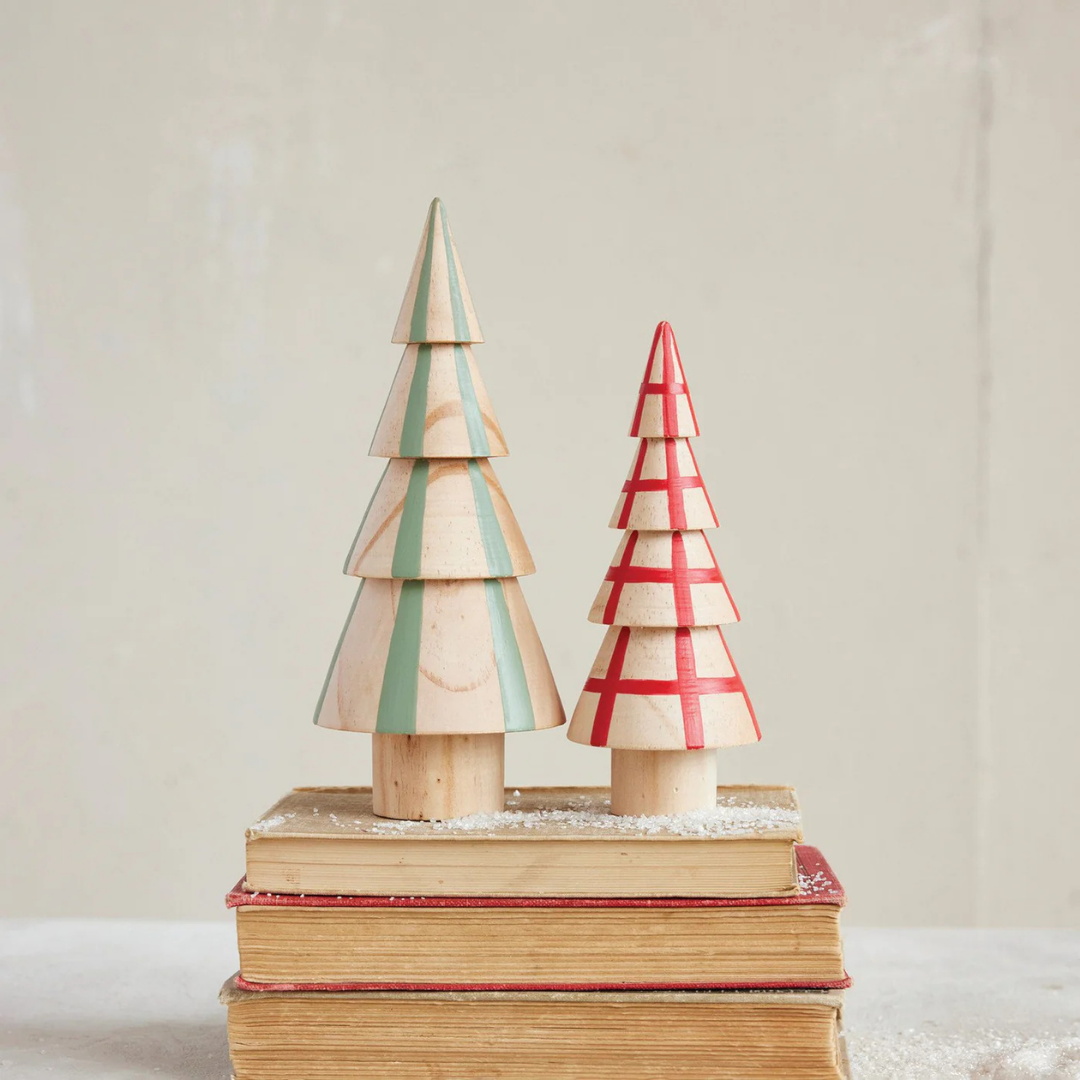 Wood Tree w/ Stripes, Natural & Green