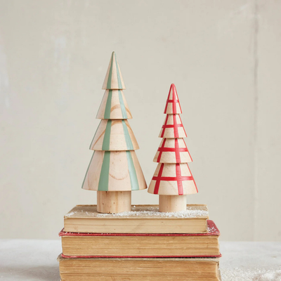 Wood Tree w/ Stripes, Natural & Green
