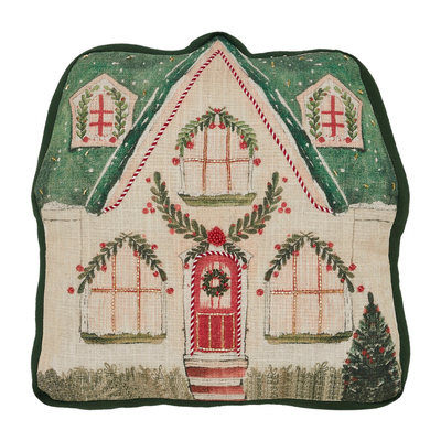 14" Christmas Cottage Pillow with Beads