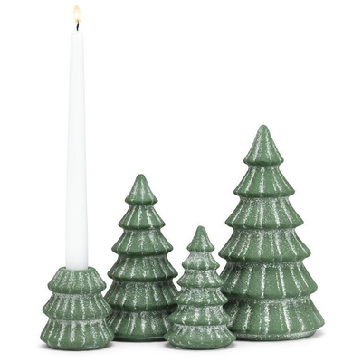 Snowy Evergreen Tree Taper Holder