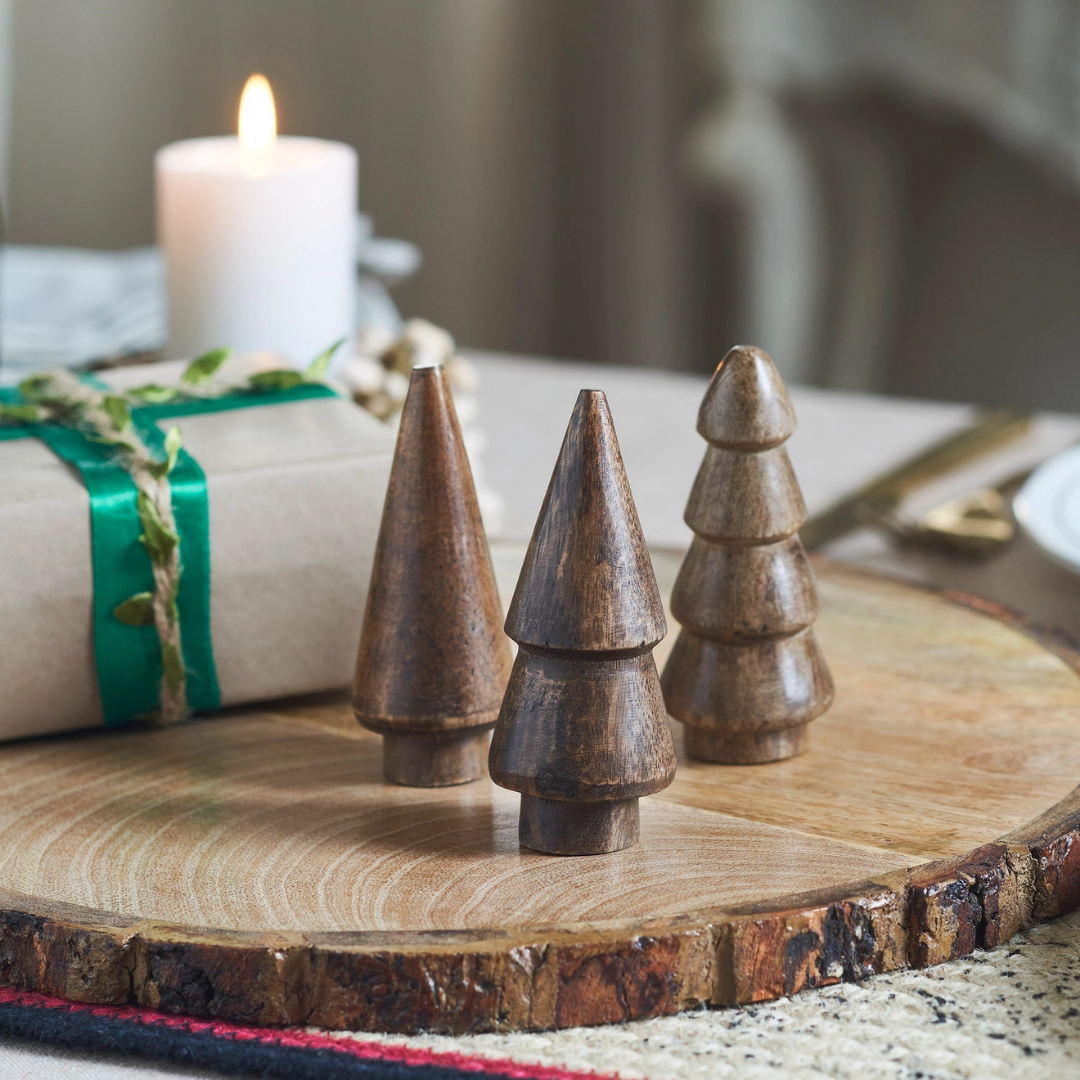 Conical Dark Wooden Trees (Set of 3)