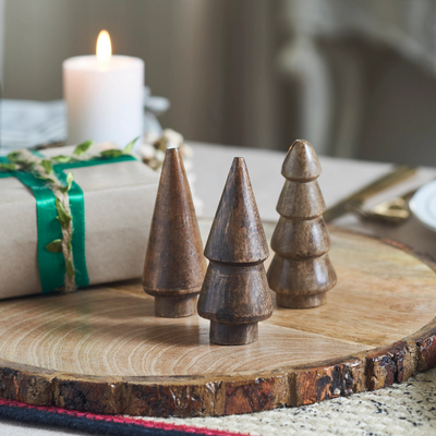 Conical Dark Wooden Trees (Set of 3)