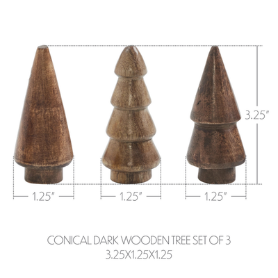 Conical Dark Wooden Trees (Set of 3)