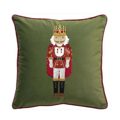 Green Emb Nutcracker Velvet 18" Throw Pillow | With Insert