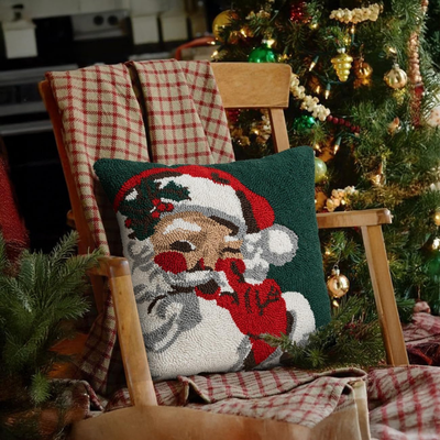 Loop Tufted Santa Claus Green 17" Throw Pillow | Cover Only