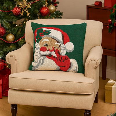 Loop Tufted Santa Claus Green 17" Throw Pillow | Cover Only