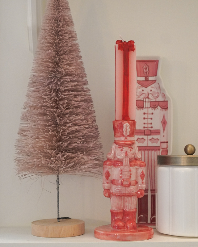 6" Stoneware Nutcracker Taper Holder, Pink & Red