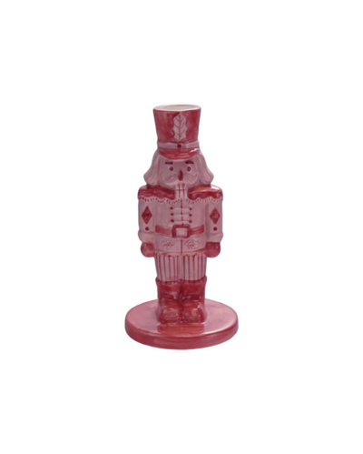 6" Stoneware Nutcracker Taper Holder, Pink & Red