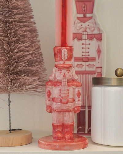 6" Stoneware Nutcracker Taper Holder, Pink & Red