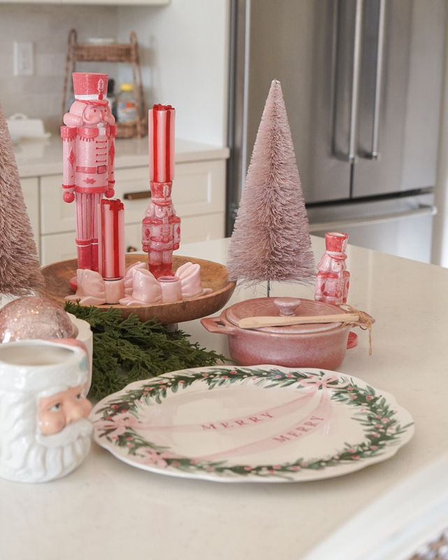 6" Stoneware Nutcracker Taper Holder, Pink & Red