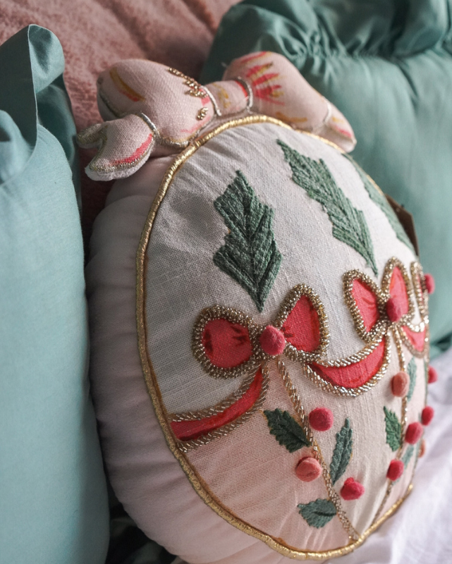 Ornament Shaped Pillow w/ Embroidery