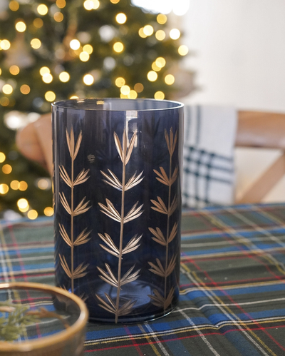 Navy & Gold Cut Glass Candle Holder