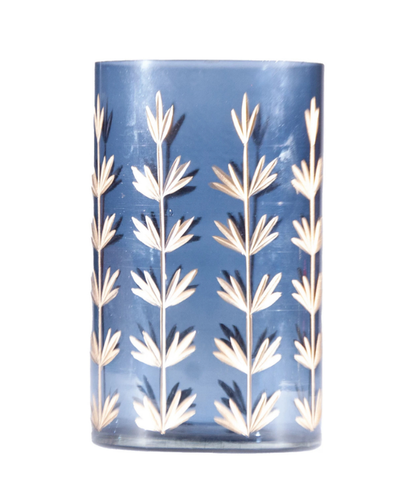 Navy & Gold Cut Glass Candle Holder