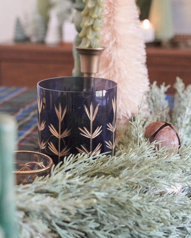 Navy & Gold Cut Glass Candle Holder