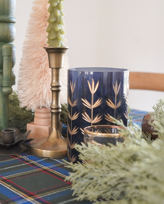 Navy & Gold Cut Glass Candle Holder