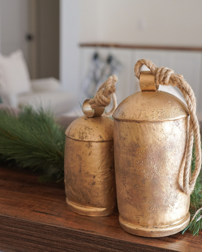 7.75" Long Gold Bell with Jute
