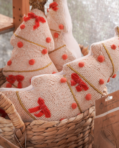 Pink Beaded Tree Shaped Pillow