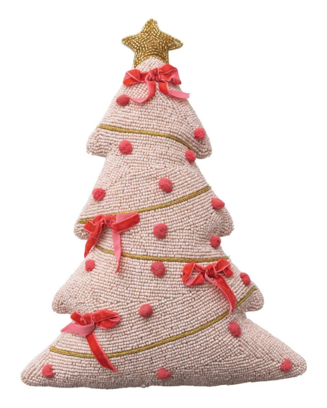 Pink Beaded Tree Shaped Pillow