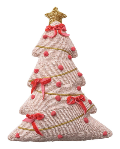 Pink Beaded Tree Shaped Pillow